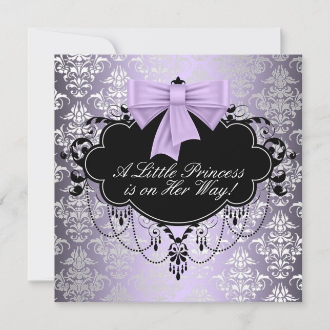 Invitation Silver Purple Black Princesse Baby Girl Douche (Devant)