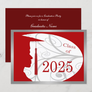 Invitation Silver & Red Man Silhouette 2025 Graduation Party