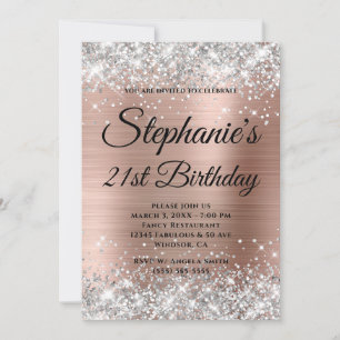 Invitation Silver Rose Gold Fancy Monogramme 21e anniversaire