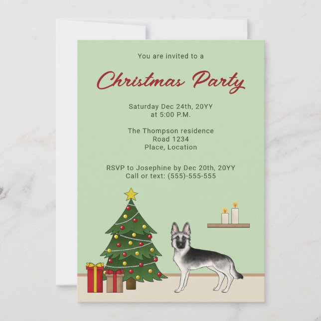 Invitation Silver Sable Allemand Berger Festif Noël (Devant)