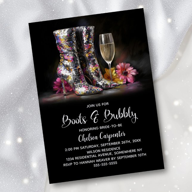 Invitation Silver Sequin Boots and Bubbly Bridal Shower (Créateur téléchargé)
