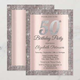 Invitation Silver Sequins Rose Gold 50e fête d'anniversaire