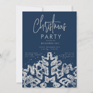 Invitation Silver Snowflake Entreprise Fête de Noël Marine