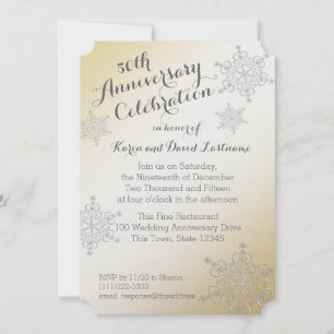 Invitation Silver Snowflake Golden 50th Mariage Anniversaire