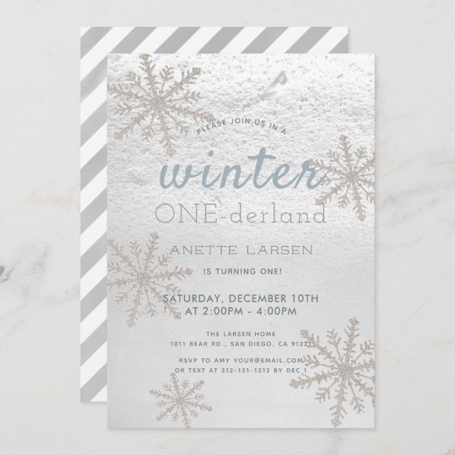 Invitation Silver Snowflake Hiver Onederland 1er anniversaire (Devant / Derrière)