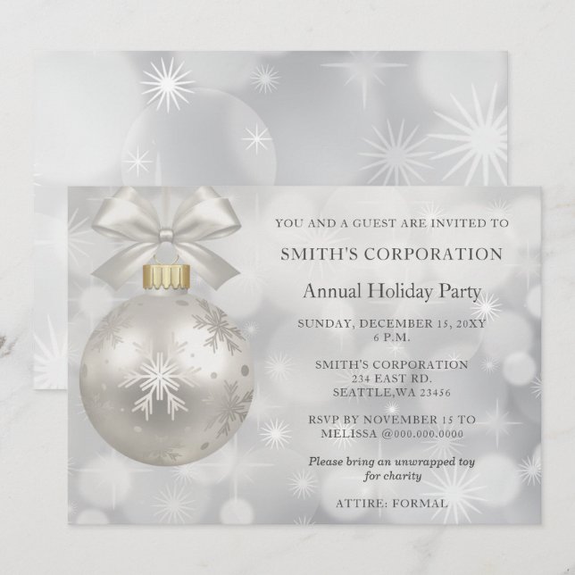 Invitation Silver Snowflakes Élégante fête de vacances d'entr (Devant / Derrière)
