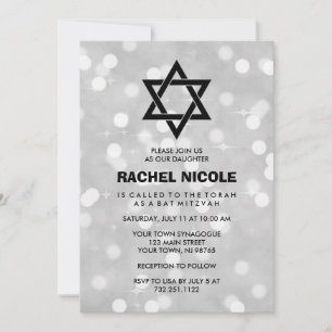 Invitation Silver Sparkle Bokeh Bat mitzvah et étoile de Davi