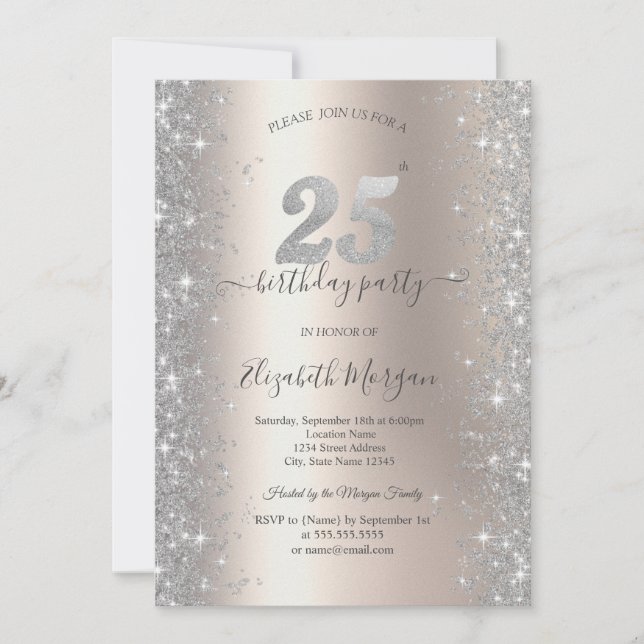 Invitation Silver Sparkle Diamonds ivoire 25e anniversaire fê (Devant)