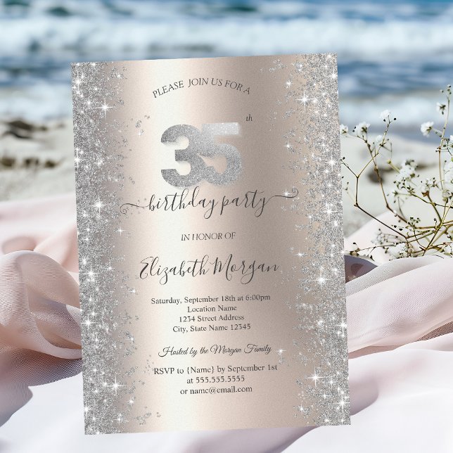 Invitation Silver Sparkle Diamonds ivoire 35ème anniversaire  (Créateur téléchargé)