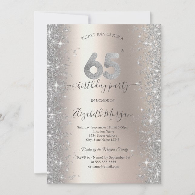 Invitation Silver Sparkle Diamonds Ivoire 65e anniversaire fê (Devant)