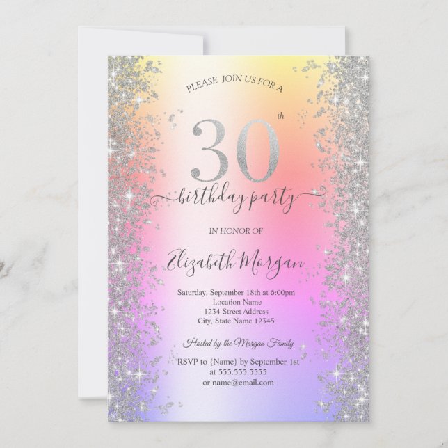 Invitation Silver Sparkle Diamonds Ombre 30e fête d'anniversa (Devant)