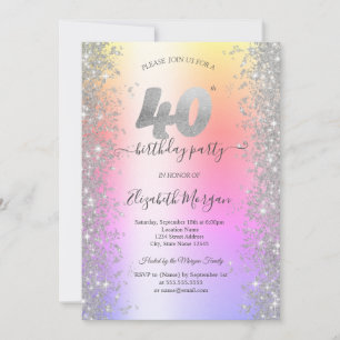Invitation Silver Sparkle Diamonds Ombre 40e fête d'anniversa