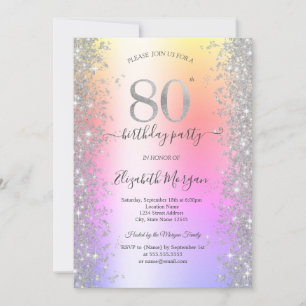 Invitation Silver Sparkle Diamonds Ombre 80e fête d'anniversa