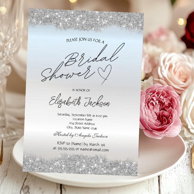 Invitation Silver Sparkle Glitter Bridal Shower  (Créateur téléchargé)