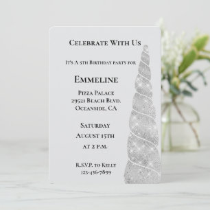 Invitation Silver Sparkle Unicorn Anniversaire