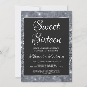 Invitation Silver Sparkly Parties scintillant Sweet 16 Annive