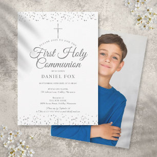 Invitation Silver Stardust Première Sainte Communion Photo