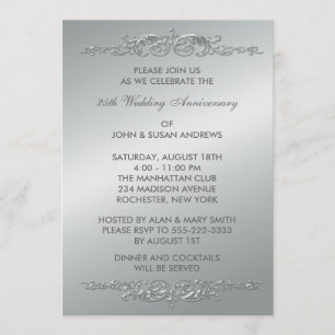 Invitation Silver Swirls 25e anniversaire de Mariage