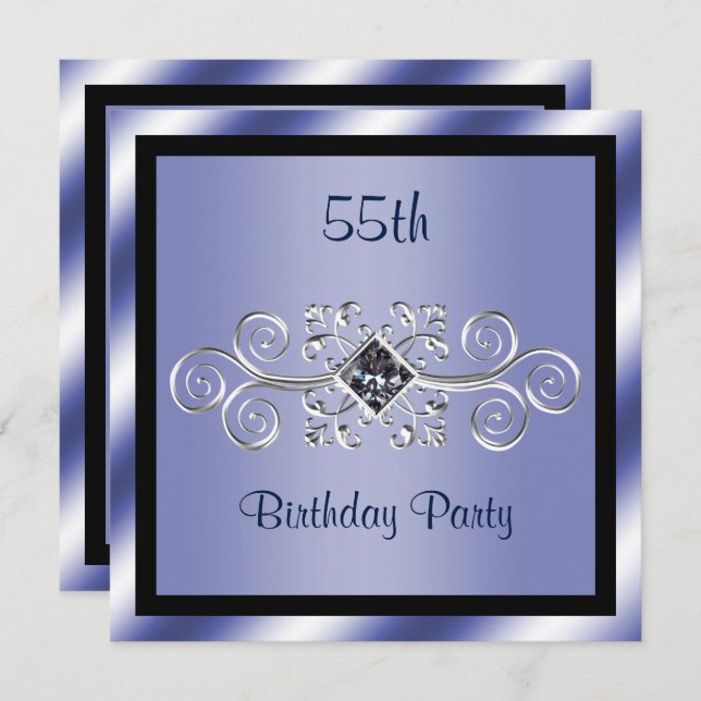 Invitation Silver Swirls & Diamond 55e anniversaire (Devant / Derrière)