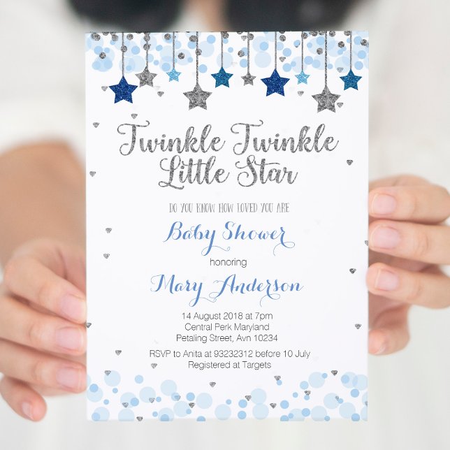 Invitation Silver Twinkle Twinkle Little Star Baby shower (Créateur téléchargé)