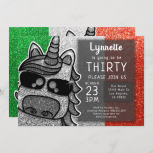 Invitation Silver Unicorn Parties scintillant Italie Drapeau 