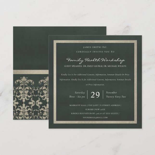 INVITATION SILVER VELVET BLACK DAMASK ÉVÉNEMENT D'ATELIER CLA (Devant / Derrière)