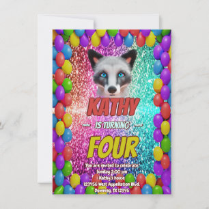 Invitation Silver Wild Fox Fun Festive Anniversaire invitatio