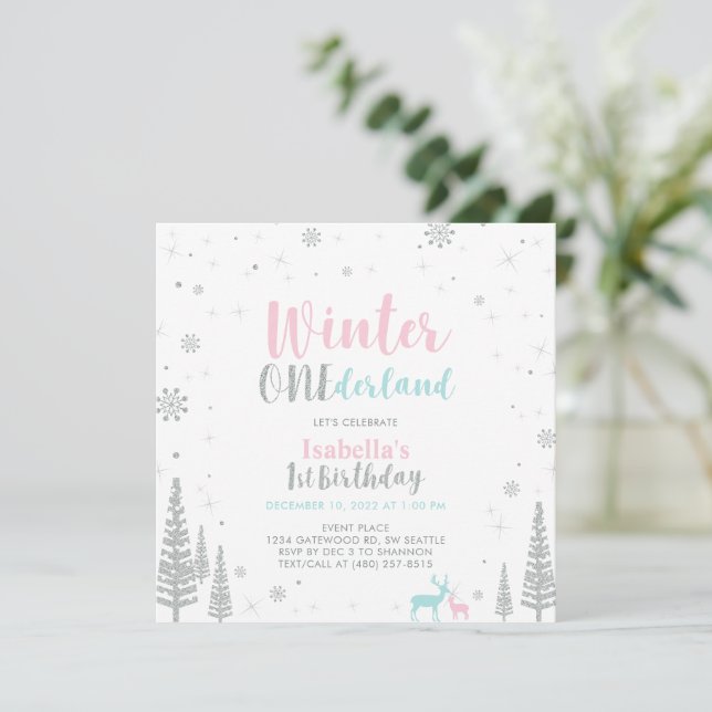 Invitation Silver Winter Onederland 1er Anniversaire Invita (Debout devant)
