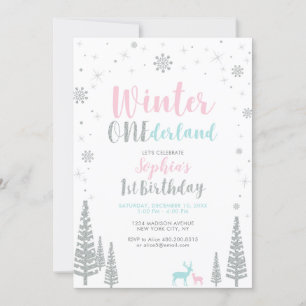Invitation Silver Winter onederland 1ère fête d'anniversaire 