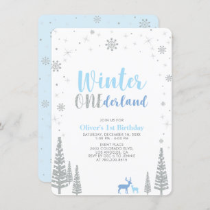 Invitation Silver Winter onederland garçon 1er anniversaire f