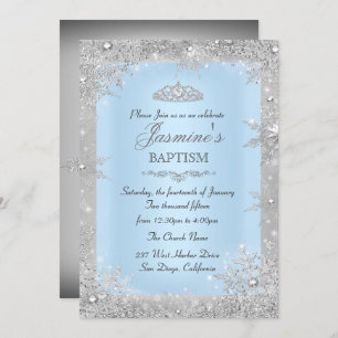 Invitation Silver Winter Wonderland Baptême Bleu Christening
