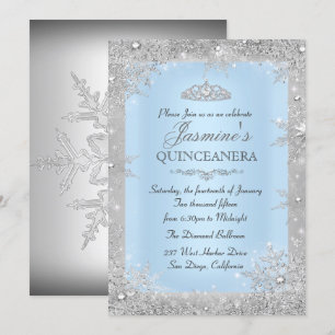 Invitation Silver Winter Wonderland Blue Quinceanera Invitati