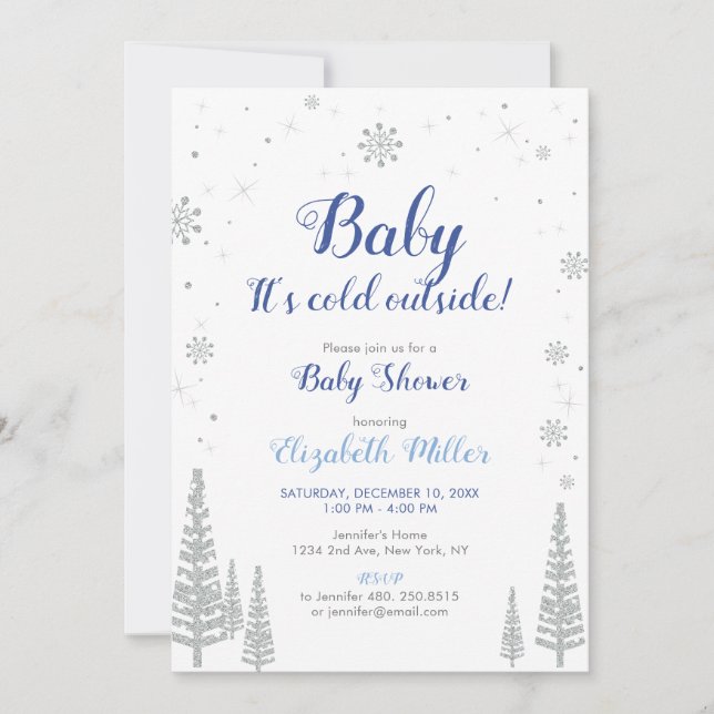 Invitation Silver Winter Wonderland - Boy Baby shower Invitat (Devant)