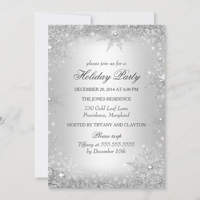 Invitation Silver Winter Wonderland Fête de Noël (Devant)