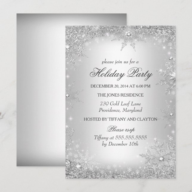 Invitation Silver Winter Wonderland Fête de Noël (Devant / Derrière)
