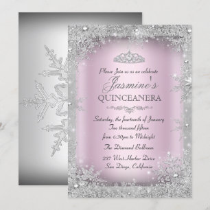 Invitation Silver Winter Wonderland Pink Quinceanera Party