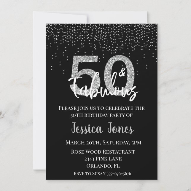 Invitation SilverGlitter 50 & Fabuleux Cinquante Anniversaire (Devant)