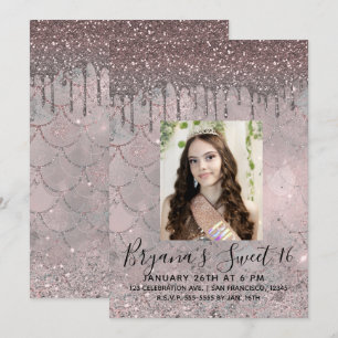 Invitation Silvery rose Rose Parties scintillant or Drip Swee