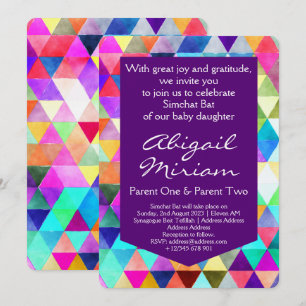 Invitation Simchat Bat Juive Baby Girl Naming Colorée