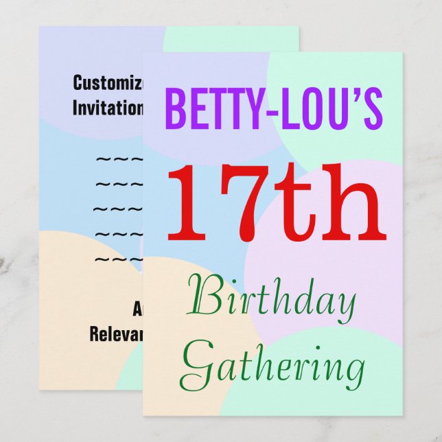 Invitation simple "17e anniversaire de la réunion" (Devant / Derrière)