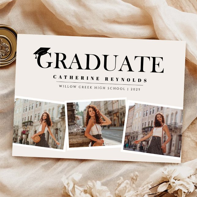 Invitation Simple 3 photos Graduation moderne (Créateur téléchargé)