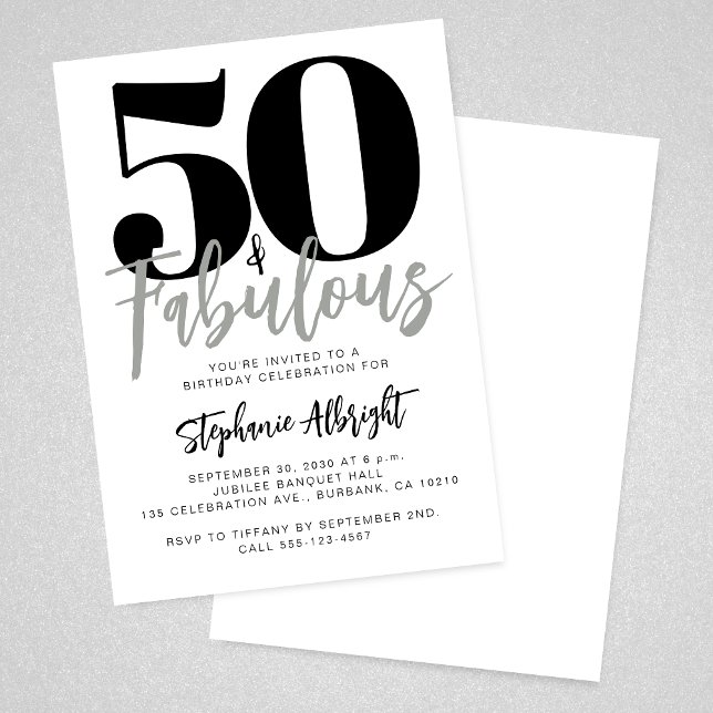Invitation Simple 50 and Fabulous Script 50th Birthday Party (Créateur téléchargé)