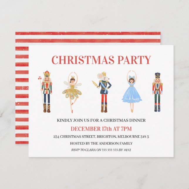 Invitation Simple 5 caractères Nutcracker fête de Noël (Devant / Derrière)