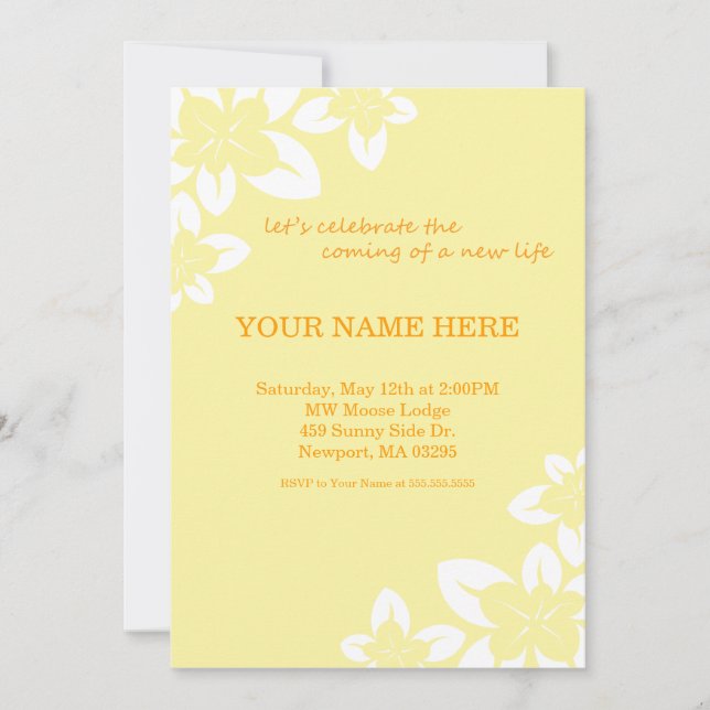 Invitation simple à Baby shower jaune de 5 po x 7  (Devant)