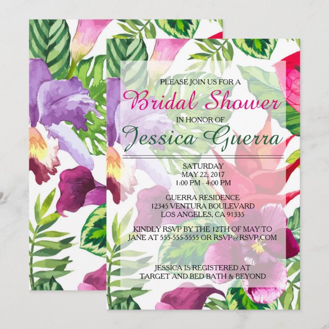 Invitation simple à douches nuptiales tropicales (Devant / Derrière)