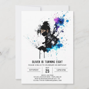 Invitation Simple Adorable Ninja Boy Digital Annithday