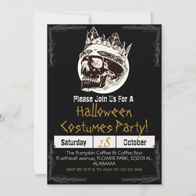 Invitation Simple Adulte Vintage Halloween Party Gothique crâ (Devant)