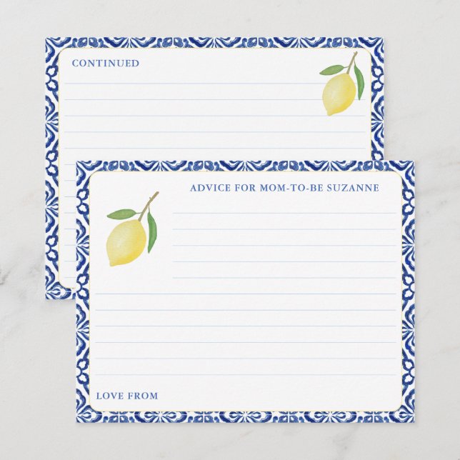 Invitation Simple Amalfi Citron Carrelage Bleu Conseils pour  (Devant / Derrière)