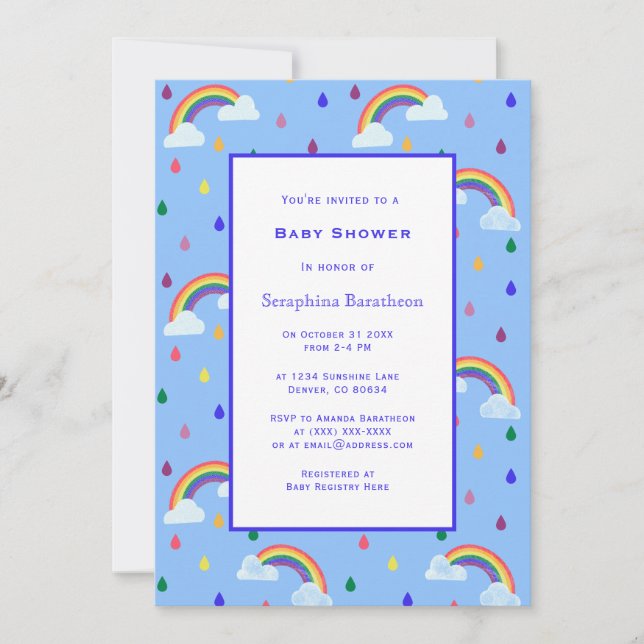 Invitation Simple amusant Rainbow Blue Sky Baby shower fronti (Devant)