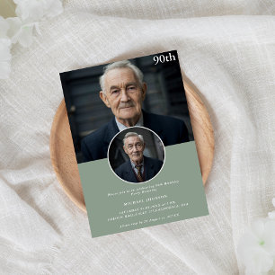 Invitation Simple Any Age Sage Green Photo 90e anniversaire